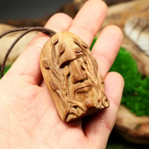 Waldgeist Holzgesicht • Talisman Kette aus Holz • Grüner Mann als Naturschmuck • Glücksbringer für Männer • Geschenk für Naturverbundene