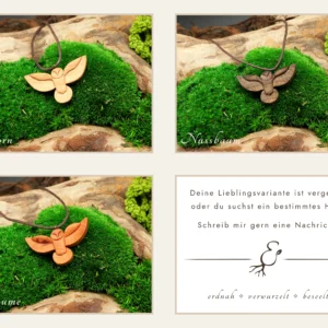 Handgeschnitzte Eule Krafttier Holzanhänger • individueller Holzschmuck Eule als Krafttier Amulett und schamanische Kette – Bild 6
