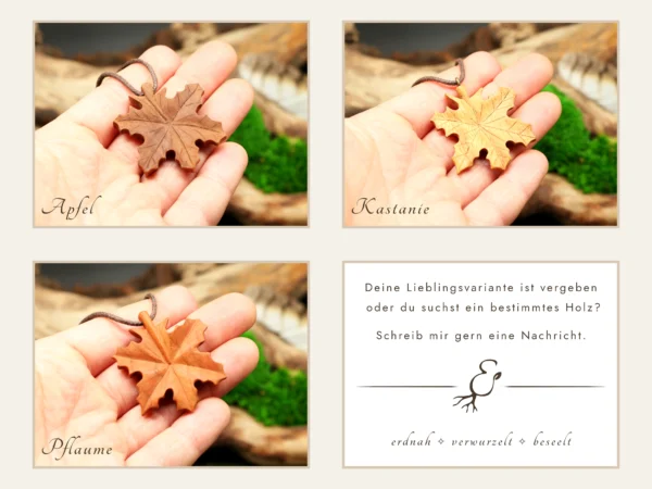 Ahornblatt Kette aus Holz • Blatt Anhänger mit Kette • Blätter Kette als nachhaltiger Schmuck aus Holz und Geschenk für Naturliebhaber
