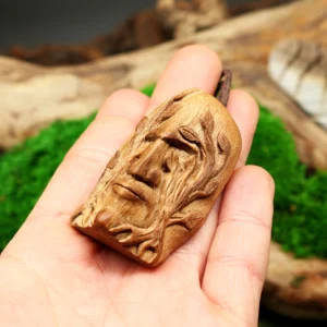 Waldgeist Holzgesicht • Talisman Kette aus Holz • Grüner Mann als Naturschmuck • Glücksbringer für Männer • Geschenk für Naturverbundene – Bild 2